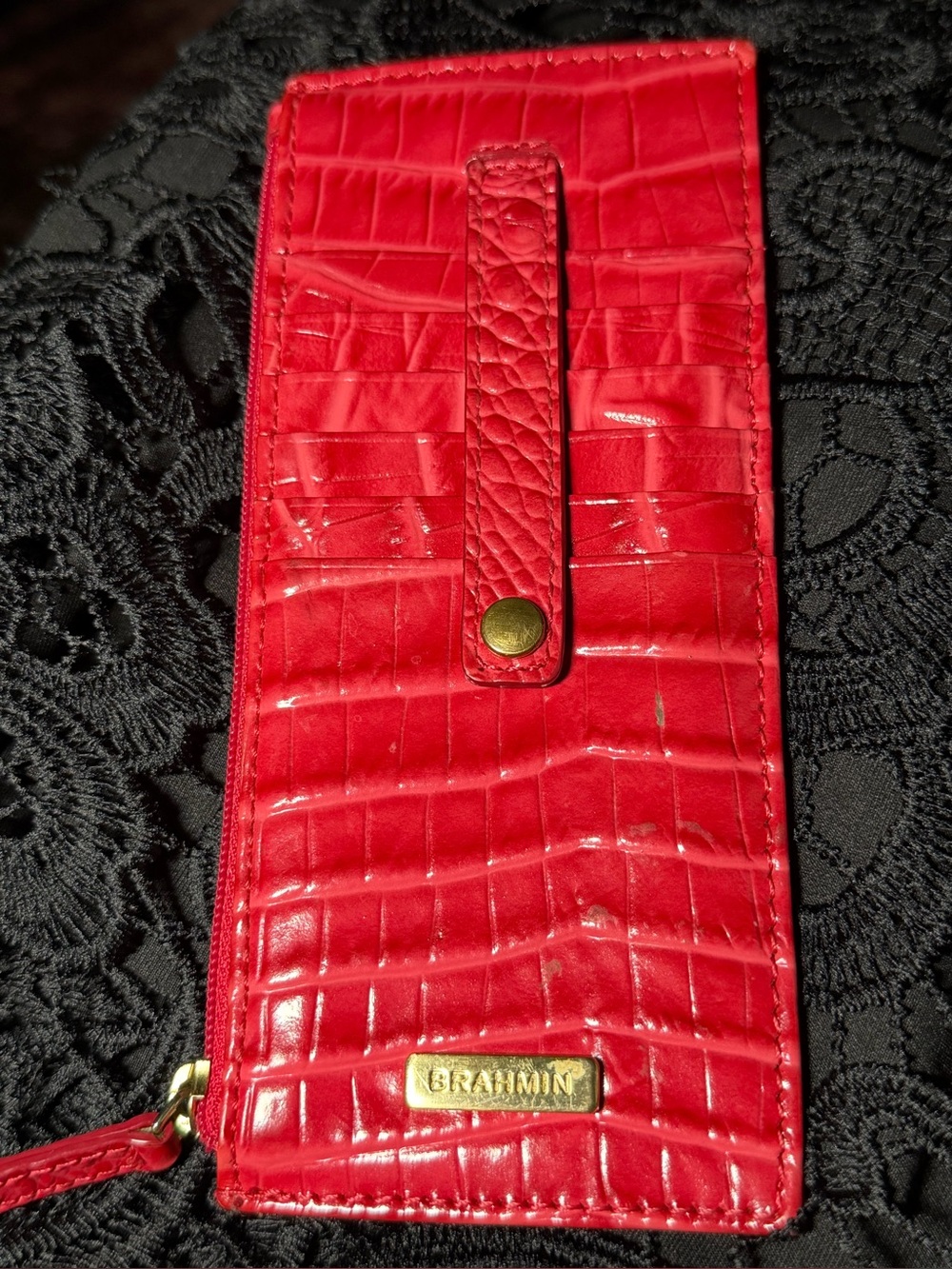 EUC Brahmin Fuchsia, croc detail Card Case.